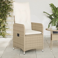 vidaXL Justerbar trädgårdsstol med dynor beige konstrotting