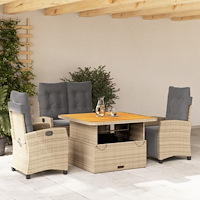 vidaXL Soffgrupp för trädgården med dynor 4 delar beige konstrotting