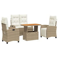 vidaXL Soffgrupp för trädgården med dynor 4 delar beige konstrotting