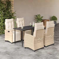 vidaXL Matgrupp för trädgården med dynor 5 delar beige konstrotting