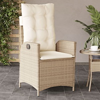 vidaXL Justerbar trädgårdsstol med dynor beige konstrotting