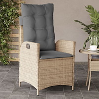vidaXL Justerbar trädgårdsstol med dynor mixbeige konstrotting
