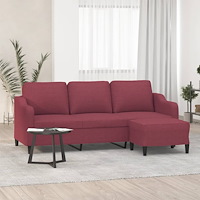 vidaXL 3-sitssoffa med fotstöd vinröd 180 cm tyg