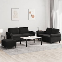 vidaXL Soffgrupp med dynor 3 delar svart sammet