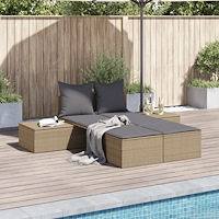 vidaXL Dubbel solsäng med dynor beige konstrotting