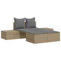 vidaXL Dubbel solsäng med dynor beige konstrotting