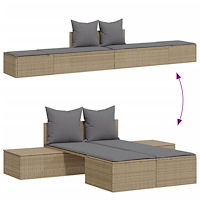 vidaXL Dubbel solsäng med dynor beige konstrotting