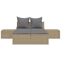 vidaXL Dubbel solsäng med dynor beige konstrotting