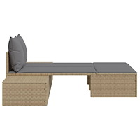 vidaXL Dubbel solsäng med dynor beige konstrotting