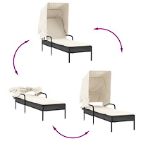 vidaXL Solsängar 2 st med tak och bord svart konstrotting