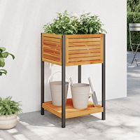 vidaXL Odlingslåda med hylla 45x45x80 cm massiv akacia och stål