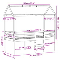 vidaXL Hög säng med tak vit 90x200 cm massiv furu