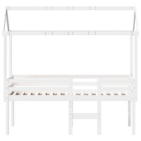 vidaXL Hög säng med tak vit 90x200 cm massiv furu