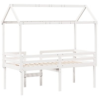 vidaXL Hög säng med tak vit 90x200 cm massiv furu