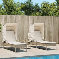 vidaXL Solsängar 2 st med tak och bord beige konstrotting