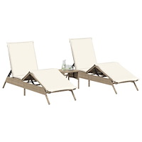 vidaXL Solsängar 2 st med bord beige konstrotting
