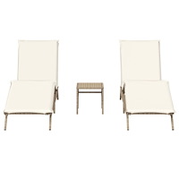 vidaXL Solsängar 2 st med bord beige konstrotting