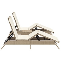 vidaXL Solsängar 2 st med bord beige konstrotting