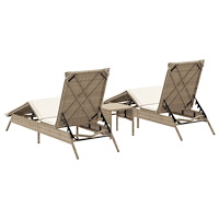 vidaXL Solsängar 2 st med bord beige konstrotting
