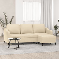 vidaXL 3-sitssoffa med fotpall Gräddvit 180 cm tyg