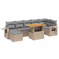 vidaXL Matgrupp för trädgården med dynor 8 delar beige konstrotting