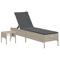 vidaXL Solsäng med bord och dyna ljusgrå konstrotting