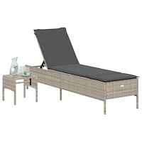 vidaXL Solsäng med bord och dyna ljusgrå konstrotting
