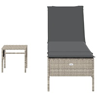 vidaXL Solsäng med bord och dyna ljusgrå konstrotting
