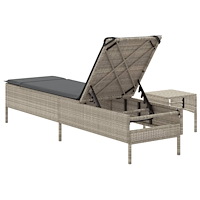 vidaXL Solsäng med bord och dyna ljusgrå konstrotting