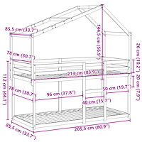 vidaXL Våningssäng med tak vit 80x200 cm massiv furu