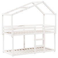 vidaXL Våningssäng med tak vit 80x200 cm massiv furu