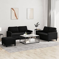 vidaXL Soffgrupp med dynor 3 delar svart sammet