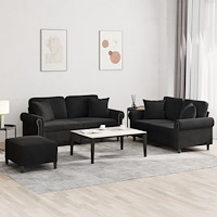 vidaXL Soffgrupp med kuddar 3 delar svart sammet