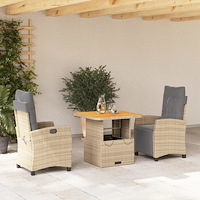 vidaXL Matgrupp för trädgården 3 delar med dynor beige konstrotting