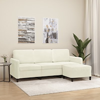 vidaXL 3-sitssoffa med fotpall gräddvit 180 cm sammet
