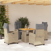 vidaXL Matgrupp för trädgården med dynor 5 delar beige konstrotting