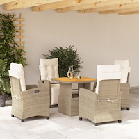 vidaXL Matgrupp för trädgården med dynor 5 delar beige konstrotting