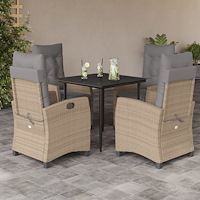 vidaXL Matgrupp för trädgården med dynor 5 delar mixbeige konstrotting