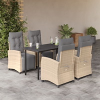 vidaXL Matgrupp för trädgården med dynor 5 delar mixbeige konstrotting