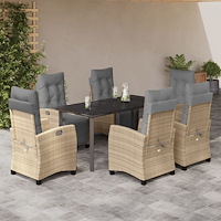 vidaXL Matgrupp för trädgården med dynor 7 delar mixbeige konstrotting