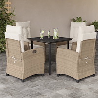 vidaXL Matgrupp för trädgården med dynor 5 delar beige konstrotting
