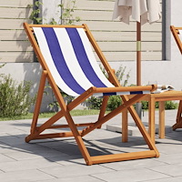 vidaXL Hopfällbar strandstol blå och vit massivt eukalyptusträ och tyg