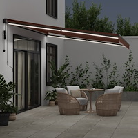 vidaXL Markis automatiskt infällbar med LEDs brun 450x300 cm