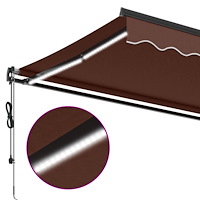 vidaXL Markis automatiskt infällbar med LEDs brun 450x300 cm