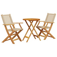 vidaXL Caféset 3 delar beige konstrotting och massivt trä