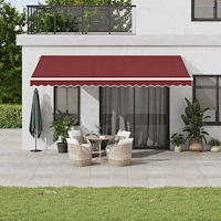 vidaXL Markis automatiskt infällbar med LED vinröd 500x300 cm
