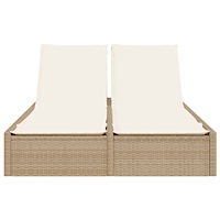 vidaXL Dubbel solsäng med dynor beige konstrotting