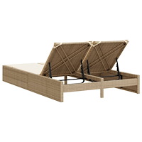 vidaXL Dubbel solsäng med dynor beige konstrotting