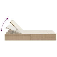vidaXL Dubbel solsäng med dynor beige konstrotting