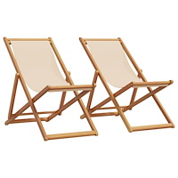 vidaXL Hopfällbara solstolar 2 st beige tyg och massivt trä